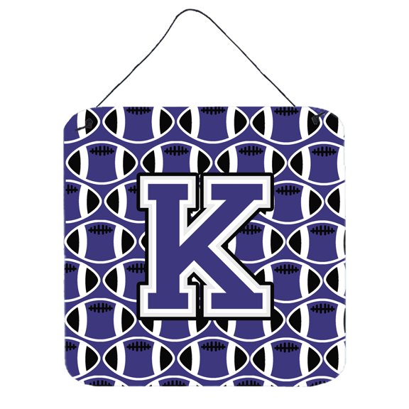 Letter K Football Purple and White Wall or Door Hanging Prints