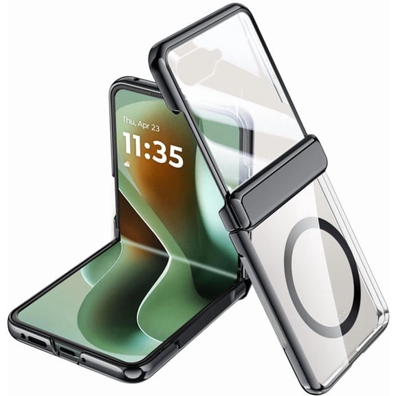 Nakedcellphone Electro Series for Motorola RAZR ULTRA 2025/2026 Phone Case - Built-In Screen Protector - Compatible with MagSafe - Black/Clear