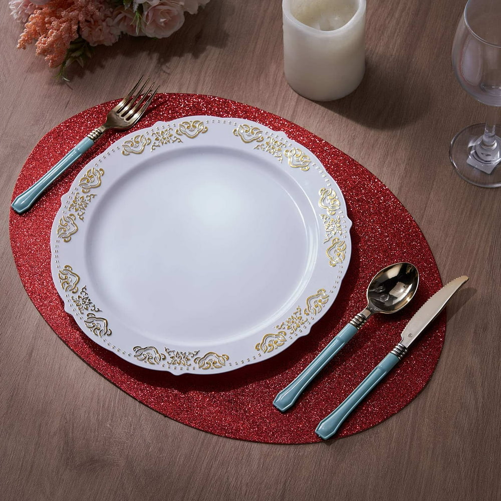Efavormart 6 Pack NonSlip Table Placemats, Oval Faux Leather Placemats