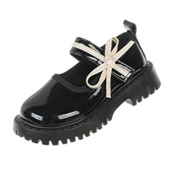 Black Toddler Girls Solid Color Mary Jane Flats Black Spring Summer Soft Sole Cute School Shoes Pu Leather For Kids