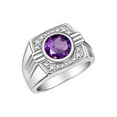 thumbnail image 4 of RYLOS Mens Rings Sterling Silver Designer Round Gemstone &  Sparkling Diamond Ring Amethyst February Birthstone Rings For Men, Men's Rings, Silver Rings, Sizes 8 - 13, 4 of 8
