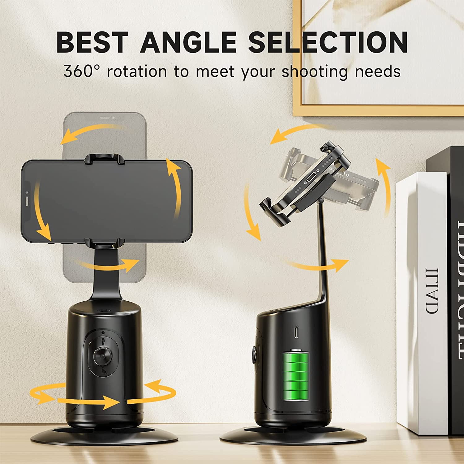 PINHEN Auto Face Tracking Tripod, 360° Rotation Auto Tracking Phone Holder, No App, Phone Camera Mount with Remote and Gesture Control, Rechargeable Smart Shooting Holder for Video Recording, Tiktok