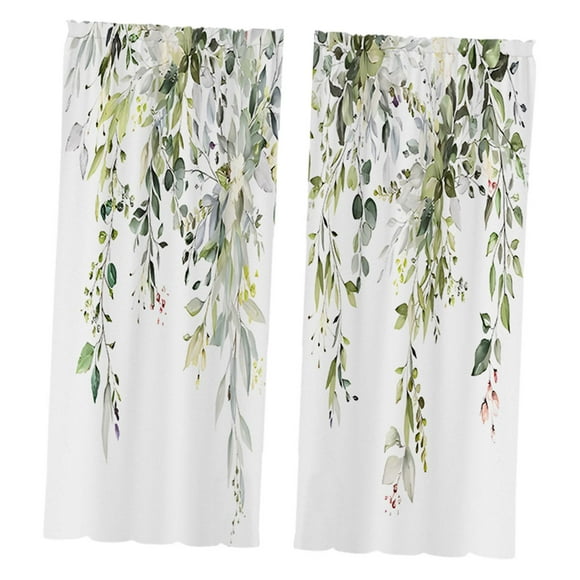 simhoa 2 Pcs Rideaux de Fenêtre à Feuilles Vertes Décoratifs pour Cuisine Chambre Chambre de Bébé 105cmx230cm