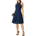 thumbnail image 2 of INSPIRE CHIC Women's Dress Floral Lace Halter Neck Sleeveless Elegant Cocktail A-Line Dress S Dark Blue, 2 of 5