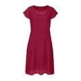 thumbnail image 3 of Women Fashion Summer Solid Color Patchwork Chiffon Short Sleeved Round Neck Dress, 3 of 5