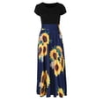 thumbnail image 3 of Femmes Été Manches Courtes Imprimé Tournesol Robe Swing Casual Maxi Robe, 3 of 6