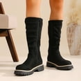 thumbnail image 4 of Pandaie Knee High Boots for Women Wide Calf Suede Slouchy Tall Boots Chunky Low Heel Round Toe Chelsea Fall Winter Casual Shoes Black 6, 4 of 7