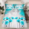 thumbnail image 2 of Homewish Boys Girls Teal Flowers Full Size Sheets 4-Piece,Abstract Vintage Breathable Bed Sheets,Spring Garden Lightweight Sheet Sets,Microfiber Bedroom Decor, 2 of 7
