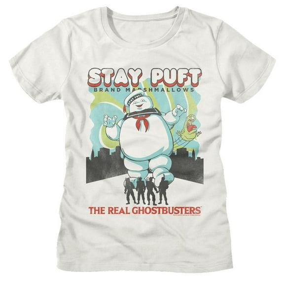 The Real Ghostbusters Stay Puft and Busters Vintage White Women's T-Shirt