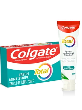 Colgate Total Fresh Mint Stripe Gel Toothpaste, Mint, 2 Pack, 5.1 Oz Tubes