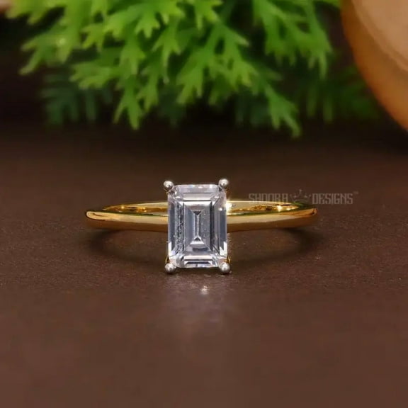 EMERALD DIAMOND RING, 14K TRELLIS SETTING SOLITAIRE ENGAGEMENT RING, IGI CERTIFIED LAB CREATED EMERALD, ANNIVERSARY GIFT