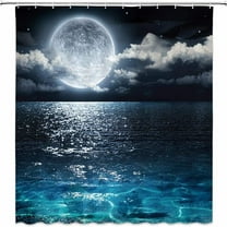 JOOCAR Full Moon Ocean Clouds Star Sky Dreamy Navy shower Curtain Polyester 72 x 72 inch with Hooks