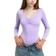 thumbnail image 2 of Camiseta deportiva informal de manga larga con cuello en V de color liso para niños, top de poliéster para niños, 2 of 6