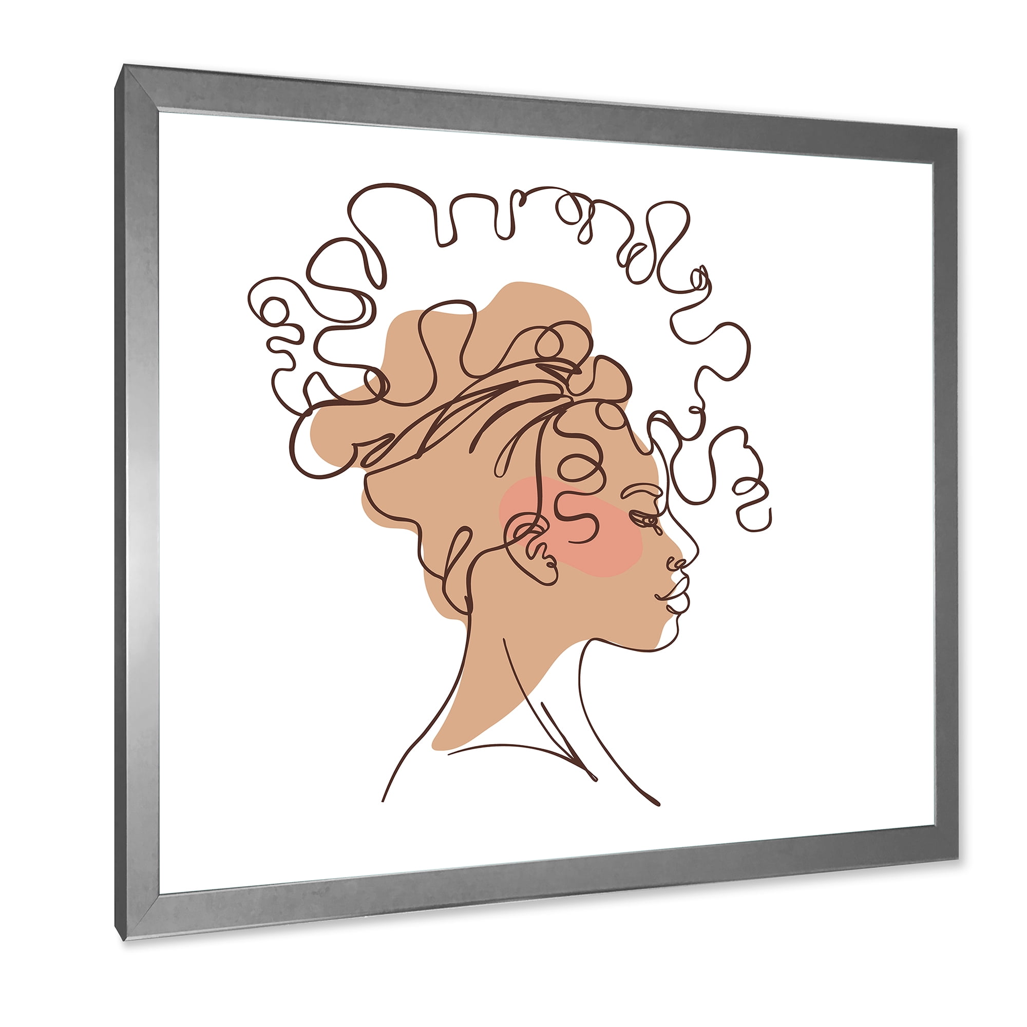 Designart 'One Line Portrait of Afro American Woman I' Modern Framed Art Print