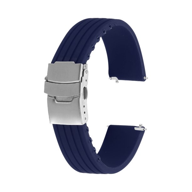Correas de reloj de silicona Uxcell de 20mm de ancho, correas de goma suaves de liberación rápida con hebilla de presión plateada para hombres y mujeres, azul oscuro