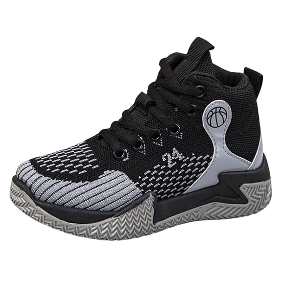 NOEGOEU Boys Girls Sneakers Kids Tennis Non Slip Sole Fashions Lightweight Breathable Basketball Shoes (Grey,33)
