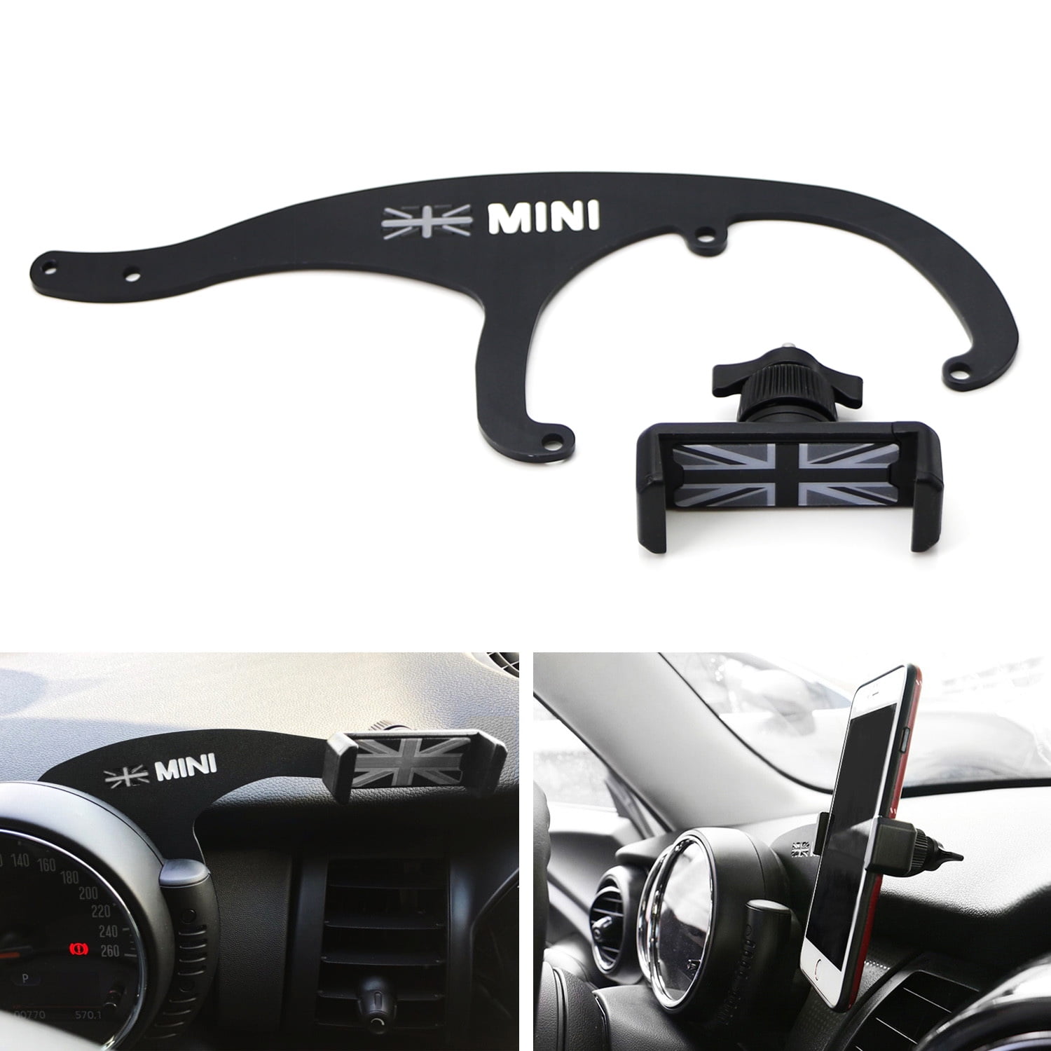 iJDMTOY Behind Tachometer Bolt-On Mount Cell Phone GPS Black Holder Compatible with Mini Cooper R50 R52 R53 