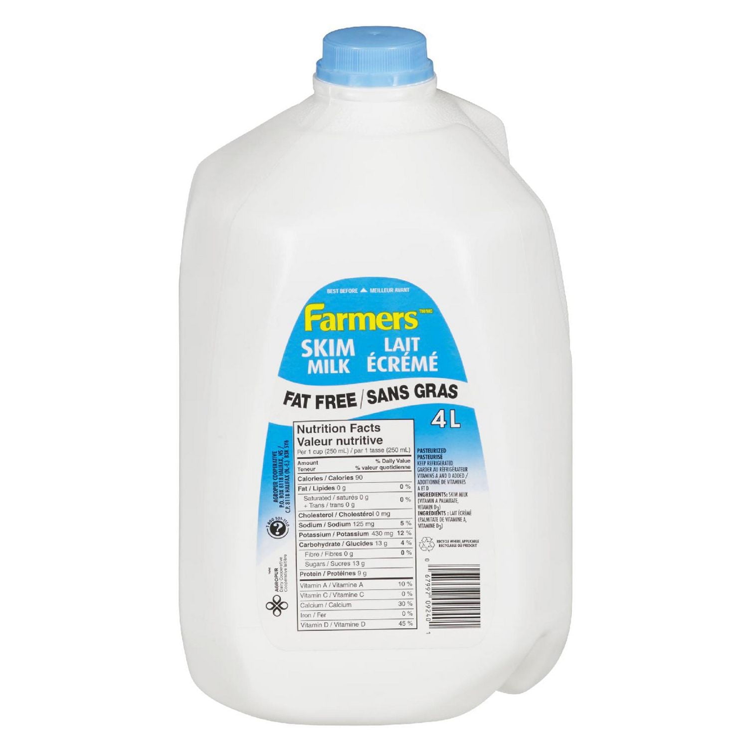 Farmers Skim 0% Milk, 4 L Jug