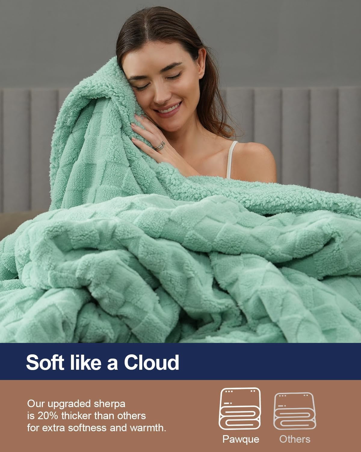 Anjee 60" x 80" Sage Green Sherpa Fleece Reversible Checkered Throw Blanket, All Season Twin Size Blankets for Couch Sofa Bed, Ideal Gift for Friends