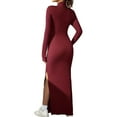 thumbnail image 3 of Turtleneck Bodycon Maxi Dress for Women Long Sleeve Slim Fit Stretchy Casual Fall Winter Split Dresses, 3 of 3