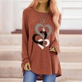 thumbnail image 2 of Long Sleeve Shirts for Women Dressy Casual Crew Neck Hem Flowy Tops Color Block Geometry Printed Oversized Loose Tunic Shirts Graphic Tees for Spring Fall #B06-Orange S, 2 of 5
