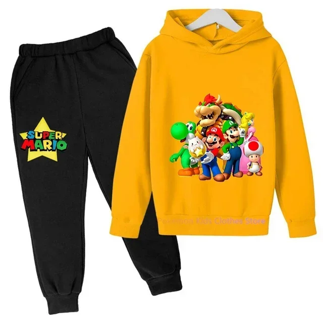 Conjunto de sudadera con capucha de Super Mario bros para bebé, ropa informal para niño y niña, 2 piezas, primavera y otoño