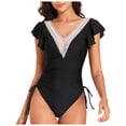 thumbnail image 1 of Huesdet Womens Scalloped Ribbed One Piece Swimsuits Retro Square Neck Modest Bathing Suits[Black,L], 1 of 9