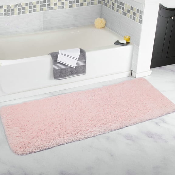LKIFFA-Bathroom Runner Rug, Non-Slip Pink Bath Mat, Plush Washable Long Carpet Rugs (Lovely Pink, 59'' x 20'')