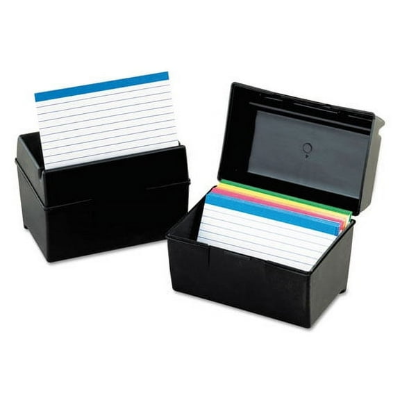 Plastic Index Card File, Holds 400 4 X 6 Cards, 6.5 X 4.78 X 5.25, Black | Bundle of 2 Each
