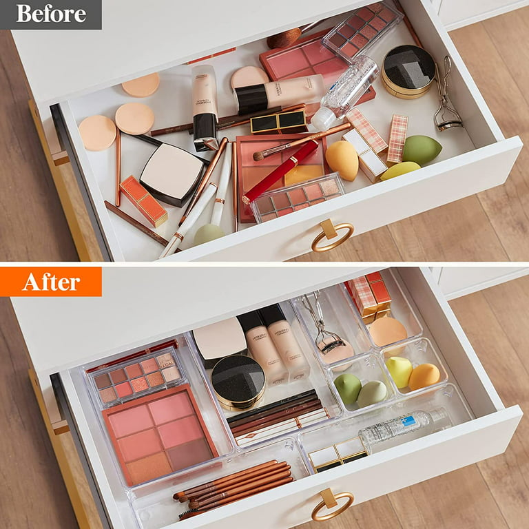 Lifewit 25 Pcs Drawer Organizer Set Clear Plastic Desk Bathroom Makeup Drawer  Organizer,Length 9 inches, width 6 inches 