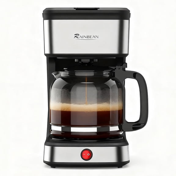 RAINBEAN 12 Cup Drip Coffee Maker,Home Office Coffee Brewing Machine with Removable Filter,Glass Carafe and Heated Base Black & Stainless Steel