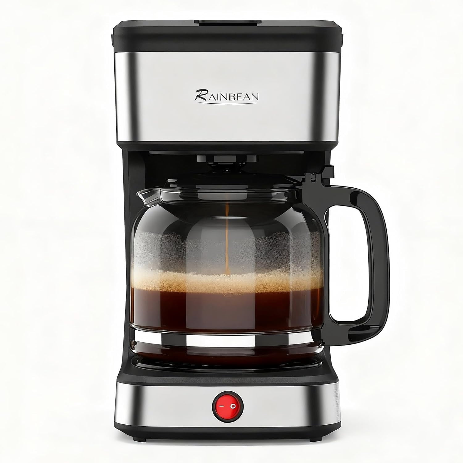 RAINBEAN 12 Cup Drip Coffee Maker,Home Office Coffee Brewing Machine with Removable Filter,Glass Carafe and Heated Base Black & Stainless Steel