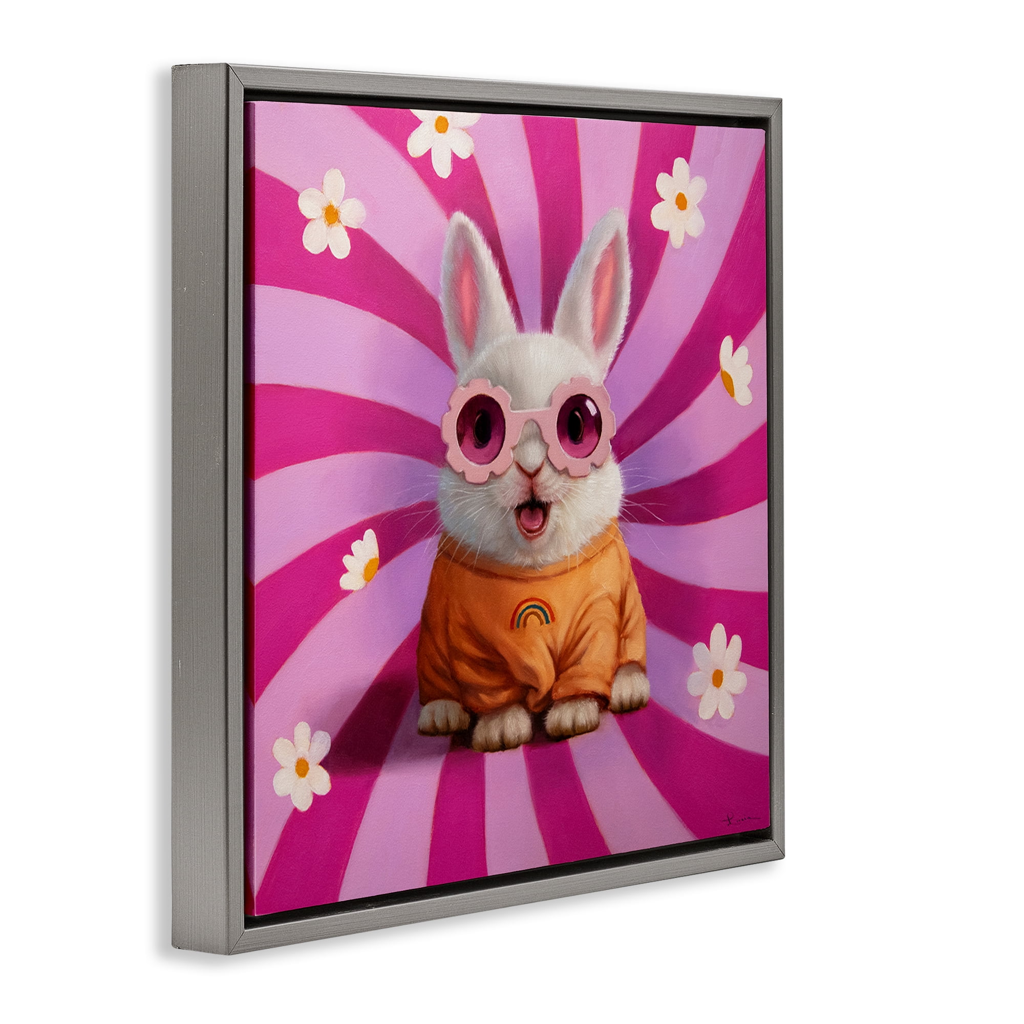 Stupell Industries Good Vibes Only Rabbit Gray Framed Floater Canvas Wall Art, design by Lucia Heffernan