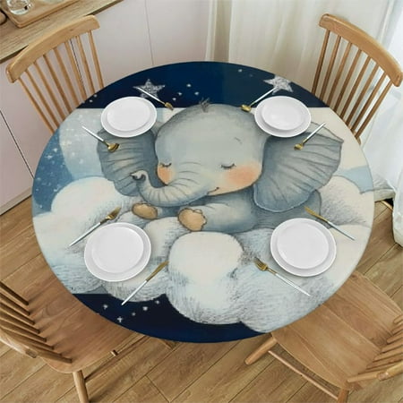 

Palnkart Elephant Stars Clouds Round Tablecloth Stain-Resistant Washable Elastic Edge for Home Kitchen Outdoor Decoration 38 -42