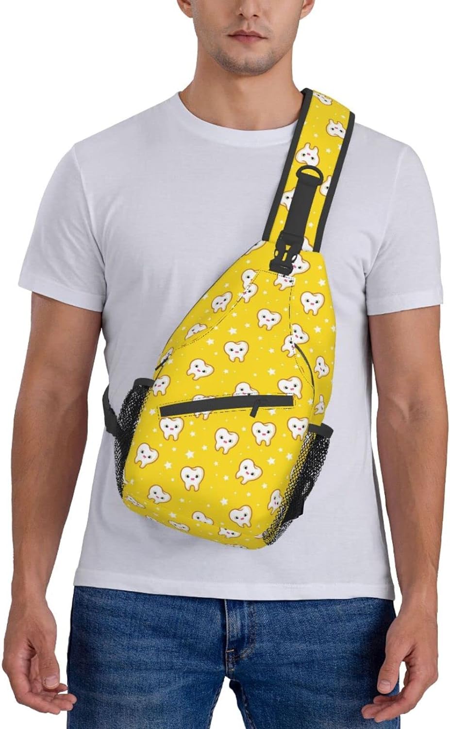 Teeth Pattern Sling Bag Crossbody Hiking Travel Chest Bags Backpack Shoulder Daypack for Women Men