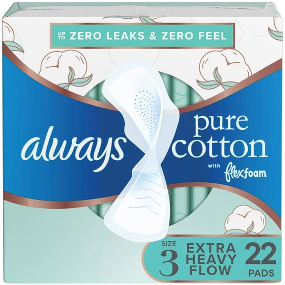 Always Pure Cotton with FlexFoam Pads, Size 3, Extra Heavy, with Wings, Unscented