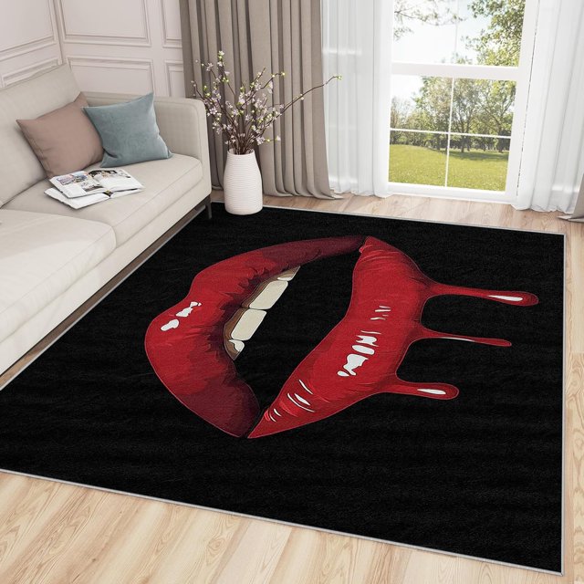 Tapis à Lèvres pour Chambre - Tapis 8x10, Tapis à Lèvres Rouges pour Salon, Tapis Lavable Pop Art pour Chambre, Tapis d'Art Moderne, Tapis à Lèvres Rouges Funky - Décoration Maison, Cadeaux à Lèvres pour Femmes