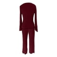 thumbnail image 5 of QHFBli Womens Ribbed Knit Pajama Sets 2 Piece Lounge Set Long Sleeve Button Down Pjs Sleepwear Set with Pockets, 5 of 6