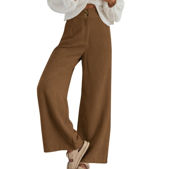 UQJfacai Corduroy Pants Women High Waisted Double Buttoned Lounge Pants Stretchy Loose Fit Wide Leg Baggy Trousers with Pockets