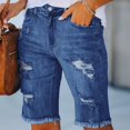 thumbnail image 1 of Ovticza Women's Ripped Mid-Rise Denim Bermuda Shorts Frayed Raw Hem Stretch Jean Shorts Blue 2XL, 1 of 6