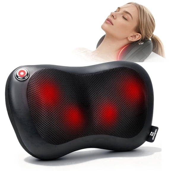 makemate Rechargeable Neck & Back Shiatsu Massaging Pillow with Heat, Cordless 3D Electric Kneading Deep Tissue Massage Pillow for Muscle Pain Relief