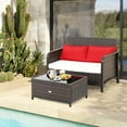 thumbnail image 4 of Costway 2PCS Patio Rattan Wicker Love-seat Coffee Table Set  Cushioned Bench Garden Deck, 4 of 10