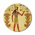 thumbnail image 1 of Ethnic Mouse Pad for Computers, Egyptian Hieroglyph with Symbolic Figure Retro Myth Papyrus Graphic, Round Non-Slip Thick Rubber Modern Mousepad, 8" Round, Pale Yellow Marigold Red, by Ambesonne, 1 of 2