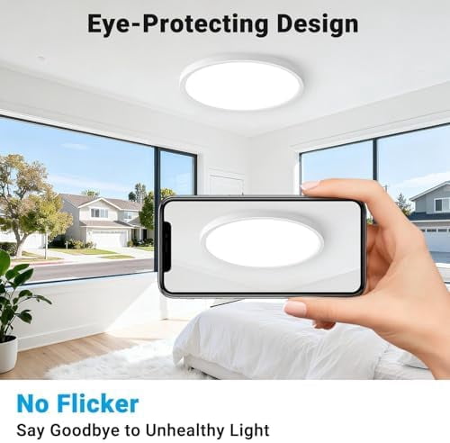 HOVMAP 6 Pack LED Flush Mount Ceiling Light,12Inch 24W,3000K/3500K/4000K/5000K/6500K 5 Color Temperatures Ceiling Light Fixture for Kitchen Porch Hallway Bedroom Bathroom,White, White