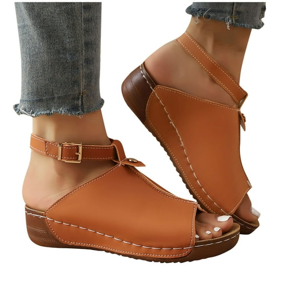 Summer Sandals for Women 2025 Wedge Open Toe Ankle Strap Peep Toe Slippers Summer Casual Women Beach Fashion Shoes