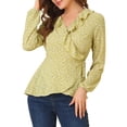 thumbnail image 1 of INSPIRAR CHIC Blusa de Raso con Volantes para Mujeres, Floral, con Cintura Ajustable, Top Peplum, S Amarillo, 1 of 7
