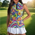 thumbnail image 4 of Uorisanigo Hippie Flowers Women's Dry-Fit Golf Shirts Versatile Quarter Zip Women's Sleeveless Golf Tennis Shirts Colorful Breathable Comfortable Workout Tank Tops, 4 of 7