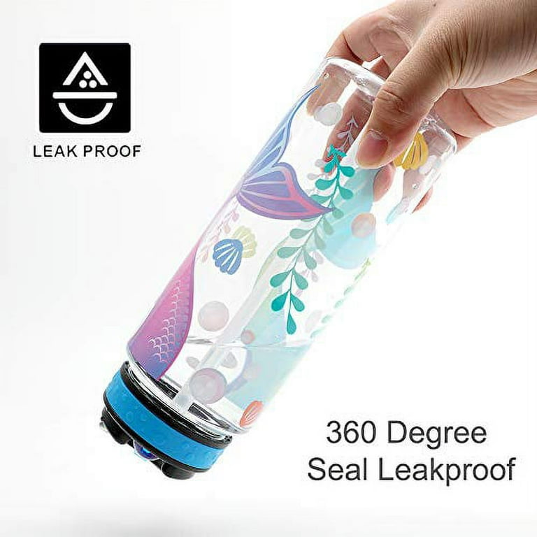 Cute Water Bottle for School Kids Girls, BPA Free Tritan & Leak Proof & Easy Clean & Carry Handle, 23oz 680ml - Mermaid