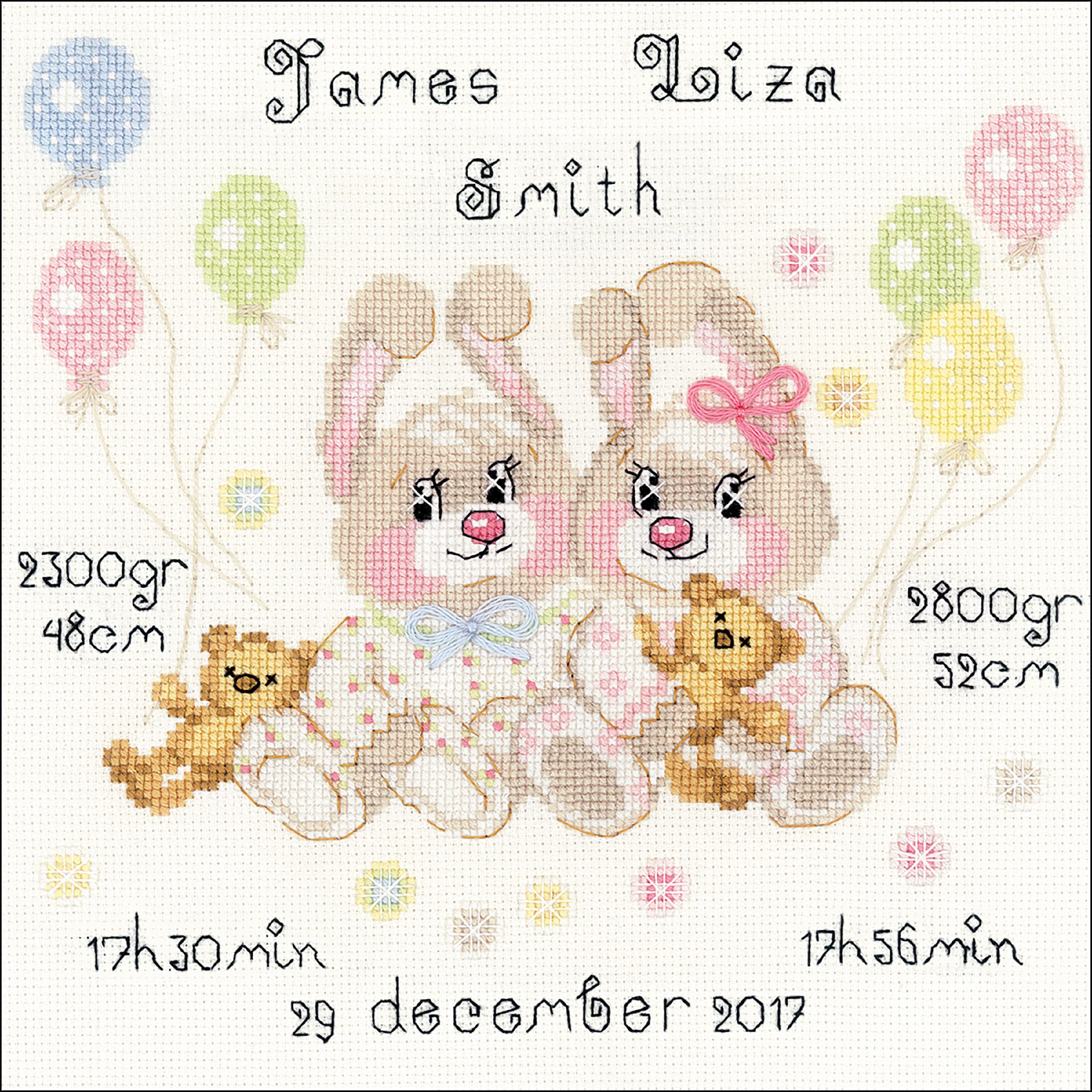 Bunny Love Baby Girl Newborn Arrival Counted Cross Stitch Kit