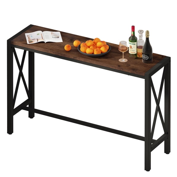 HOMGLORY Bar Table, 55" Counter Height Table, Narrow Tall Behind Couch Sofa Table, High Top Wood Long Pub Console Tables for Home, Living Room (Rustic Oak, 36.6" H)